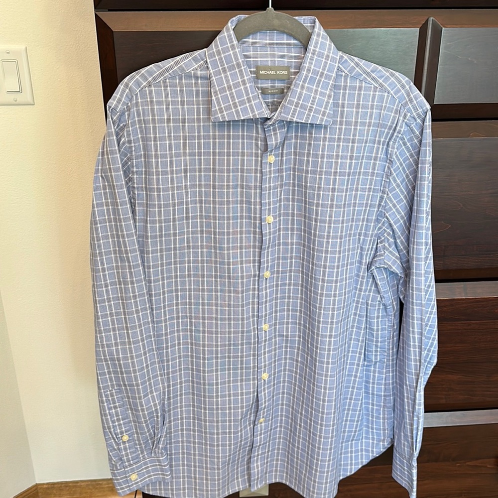 Michael Kors blue plaid dress shirt
